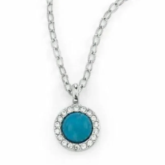 Lia Sophia Necklace Petite Faux Turquoise & Crystal Pendant NWT (Marks on tag) - Picture 8 of 8